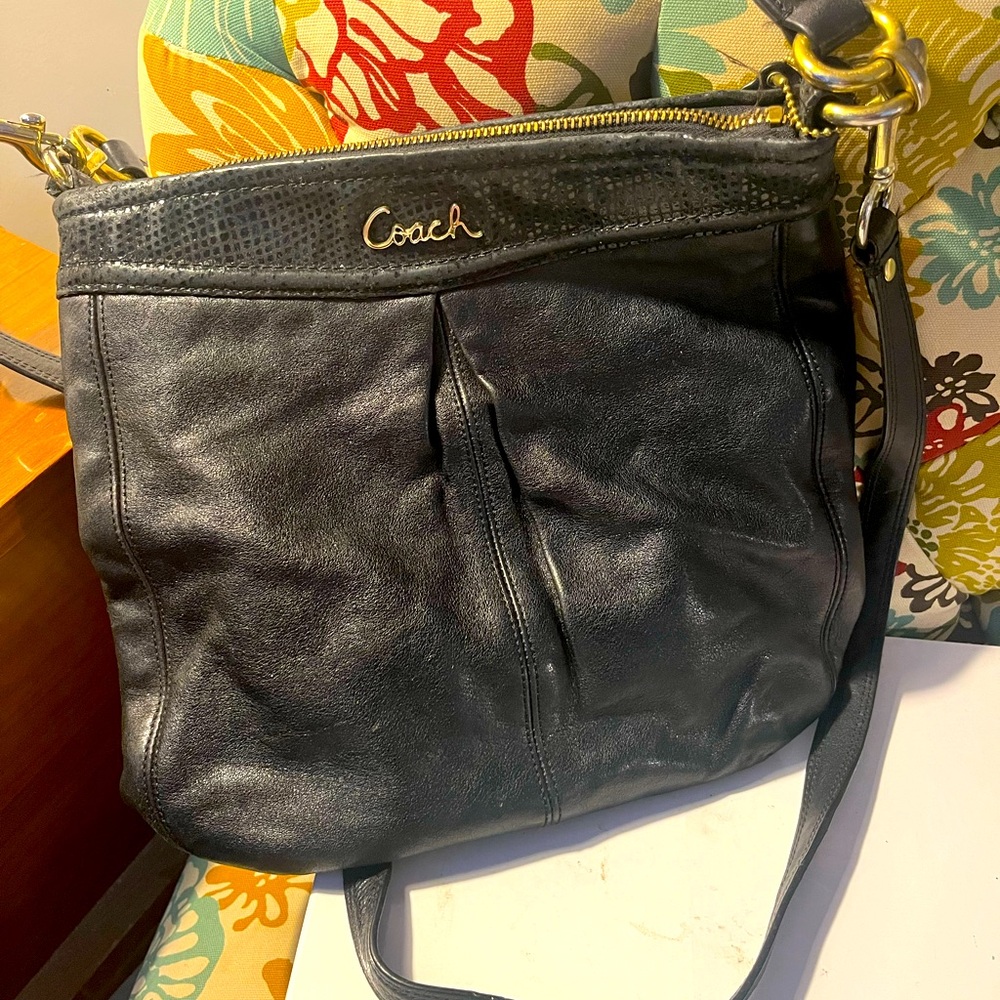 Real COACH black crossbody with short strap and long strap with claw hooks